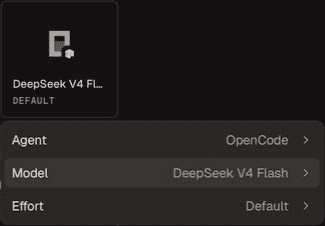 An OpenCode loadout slot with its model selection menu