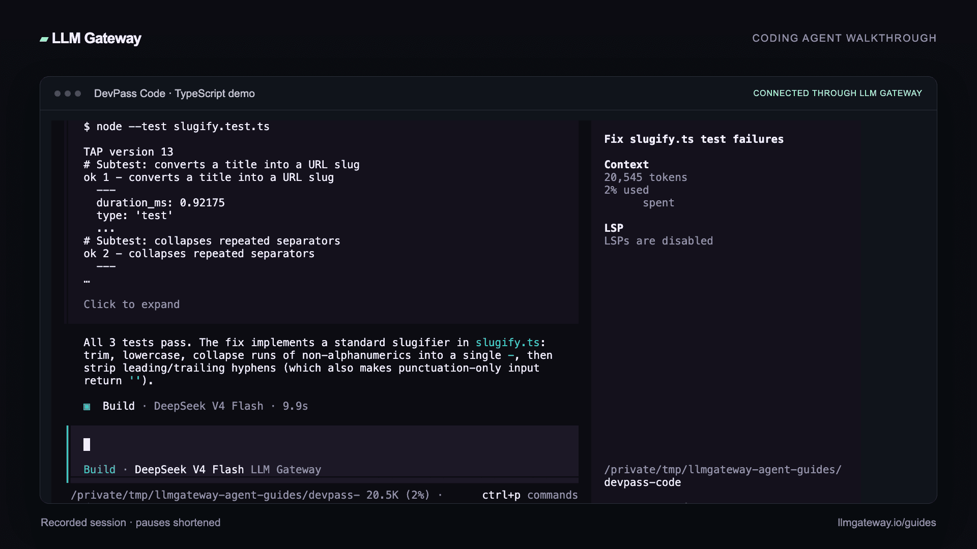 DevPass Code completing the coding task through LLM Gateway
