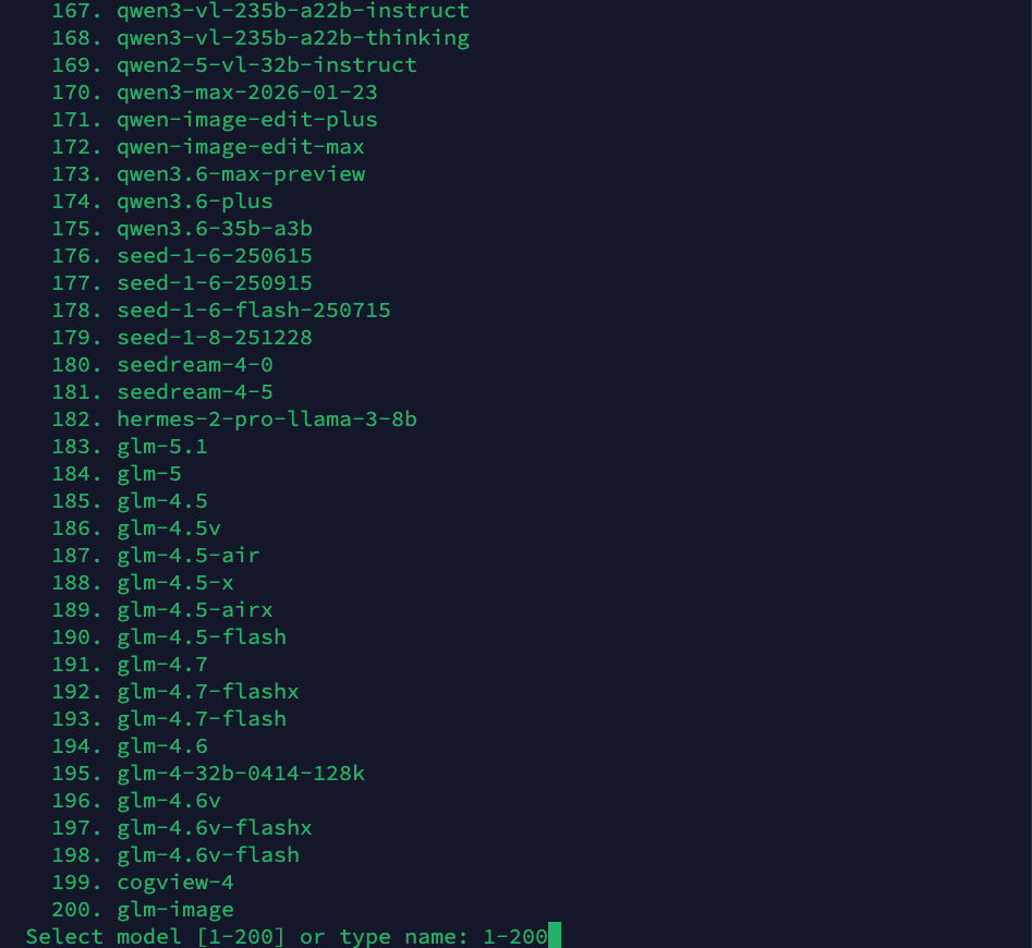 Model Selection List