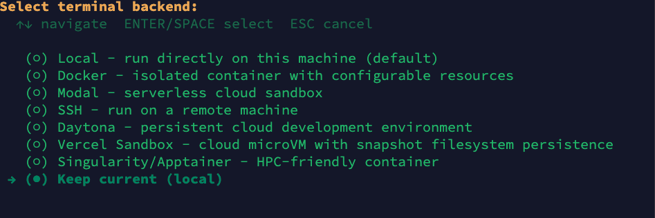 Terminal Backend Selection