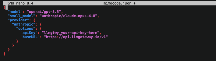 Configuring mimocode.json