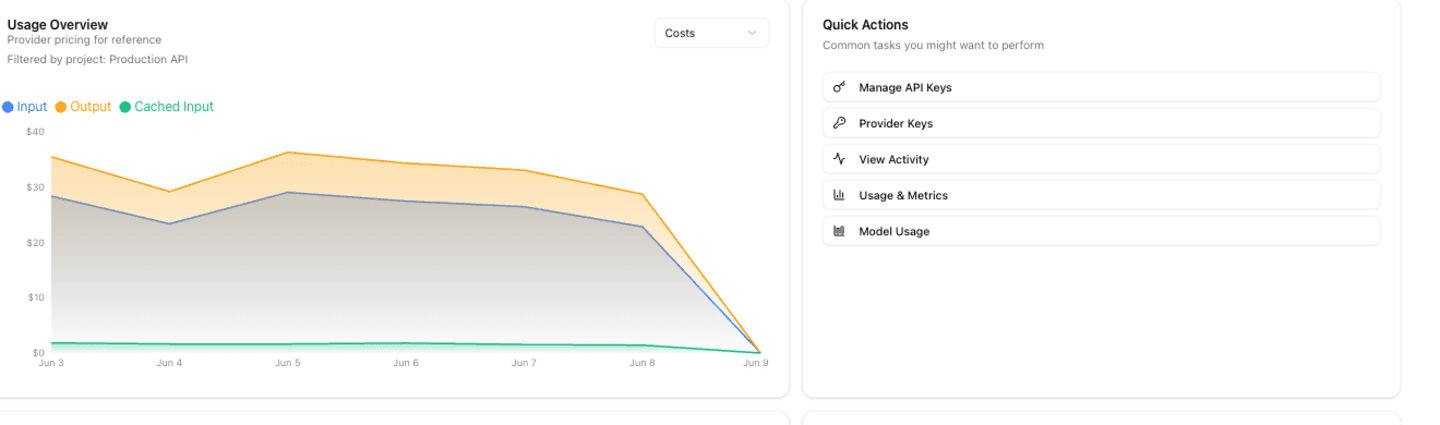Usage overview chart and quick actions panel