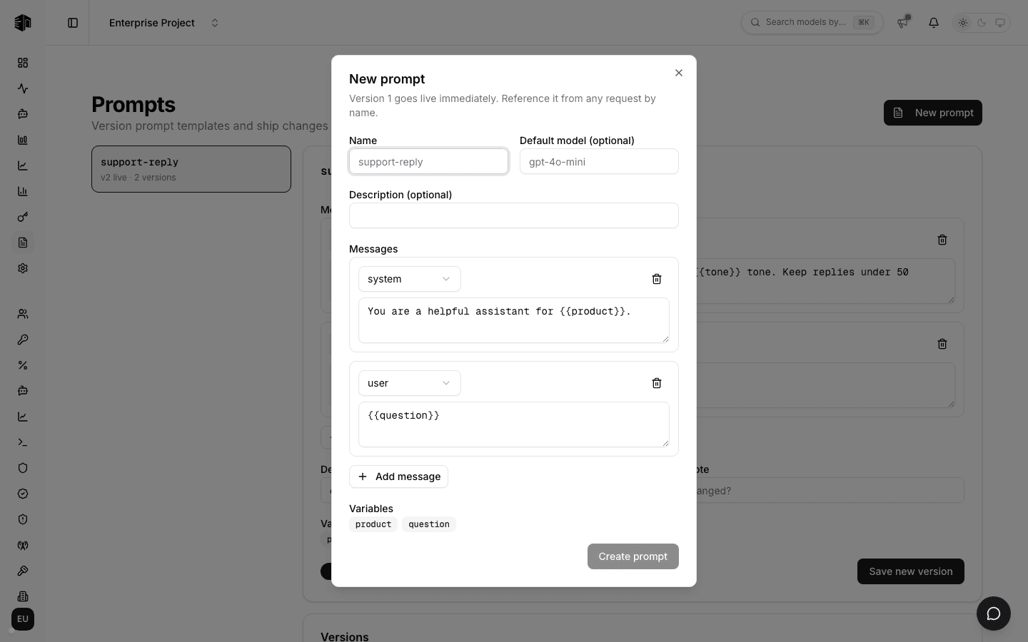 New prompt dialog